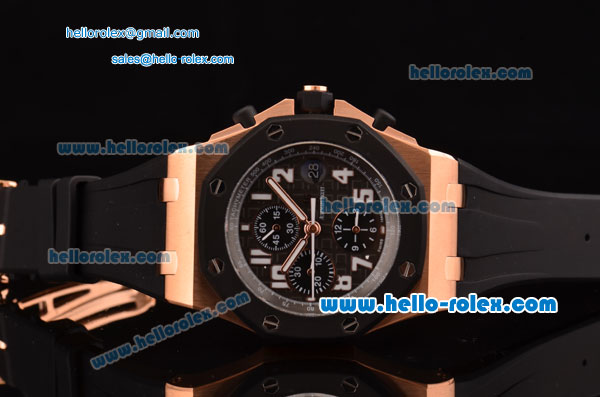 Audemars Piguer Royal Oak Offshore Chronograph Swiss Valjoux 7750 Automatic Rose Gold Case with Numeral Markers Black Dial and PVD Bezel -Super LumiNova - Click Image to Close